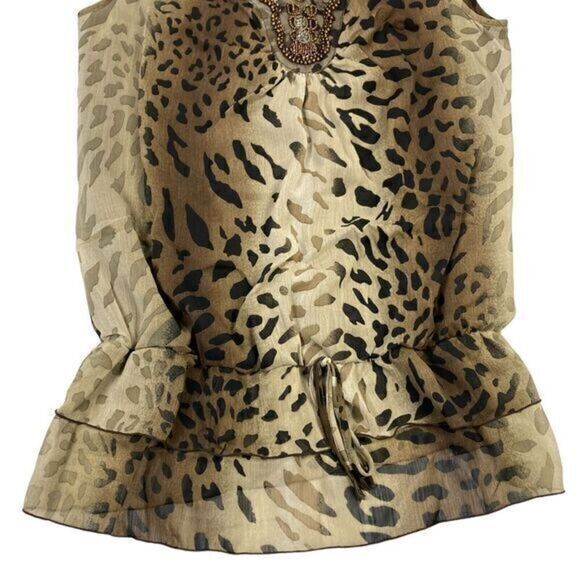 New Direction Sleeveless Blouse Womens Size Medium Leopard Print Embellished Top - Picture 3 of 12